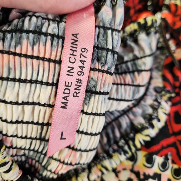 MAGIC Halter Maxi Dress Womens L Red Black Boho Beaded Tie Bow Summer Smocked - Picture 5 of 12